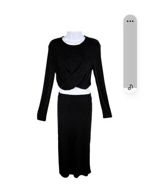 Sincerly Jules Black Knit Two-Piece Skirt Set Twisted Cropped Top @ Midi Skirt L